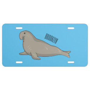 Elephant seal cartoon illustration  license plate