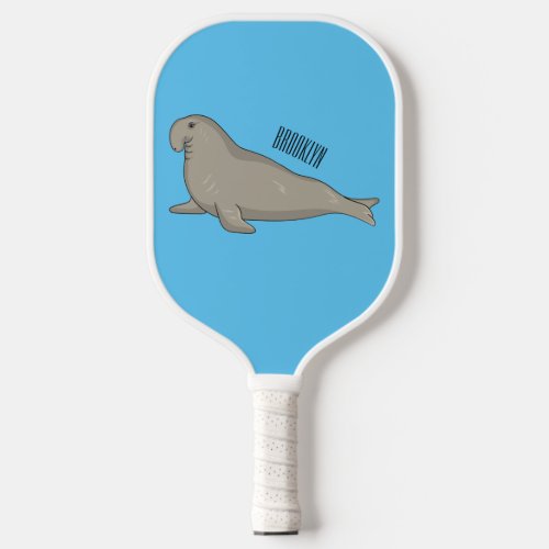 Elephant seal cartoon illustration  pickleball paddle