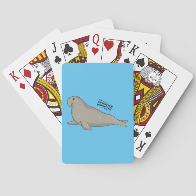 Elephant seal cartoon illustration poker cards (Back)
