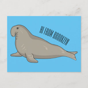 Elephant seal cartoon illustration postcard