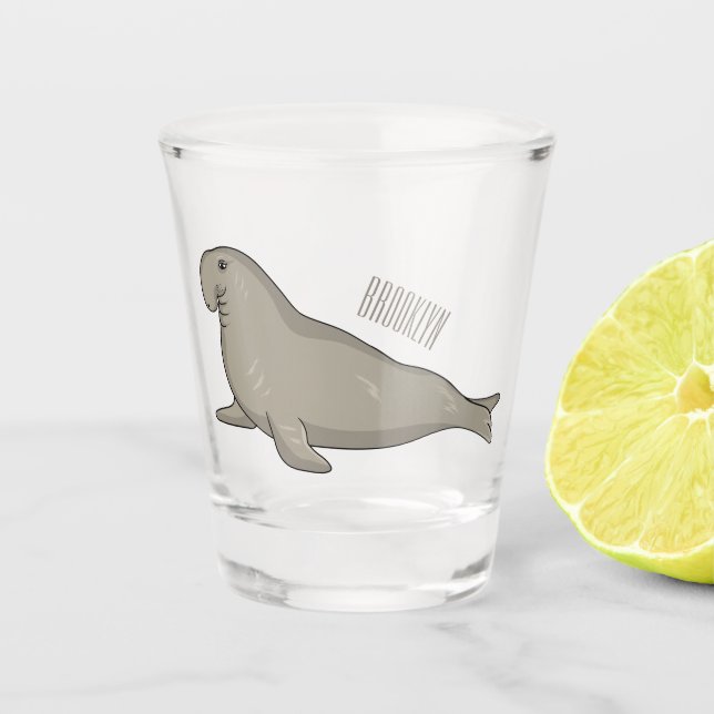 Elephant seal cartoon illustration shot glass (Front)
