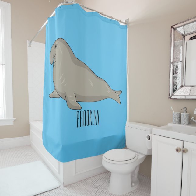 Elephant seal cartoon illustration shower curtain (In Situ)