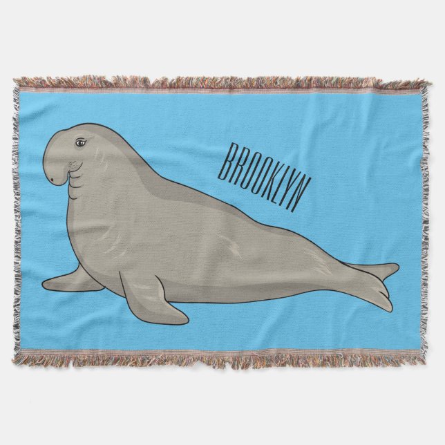 Elephant seal cartoon illustration throw blanket (Front)