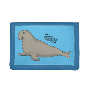 Elephant seal cartoon illustration trifold wallet