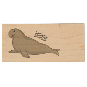 Elephant seal cartoon illustration wood flash drive