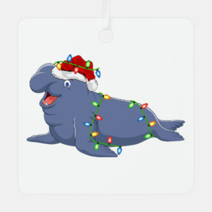 elephant seal lover xmas santa hat elephant seal c metal ornament
