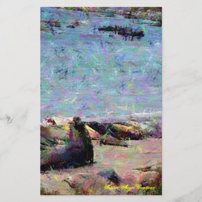 Elephant Seal Sunset Angel Stationery (Front)