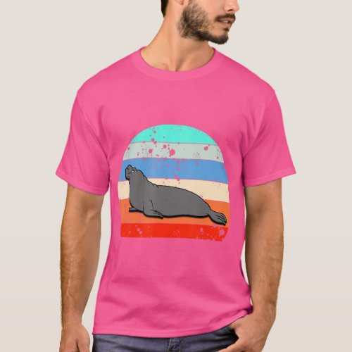 Elephant Seal Sunset Retro Vintage  T_Shirt