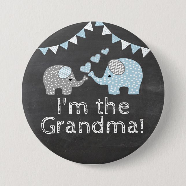 Elephant Shower Chalkboard Look |  I'm The Grandma Button (Front)