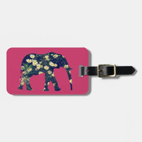 Elephant Silhouette Daisies Burgundy Girly Luggage Tag