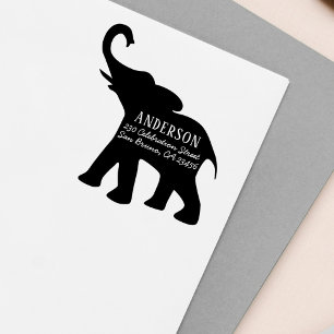 Elephant Silhouette Family Name & Return Address Rubber Stamp