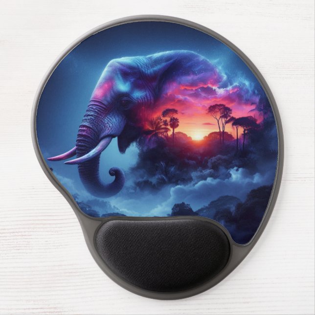 Elephant Silhouette Merged with Vibrant Sunset Gel Mouse Pad (Front)