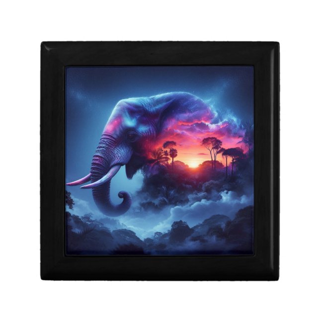 Elephant Silhouette Merged with Vibrant Sunset Gift Box (Front)