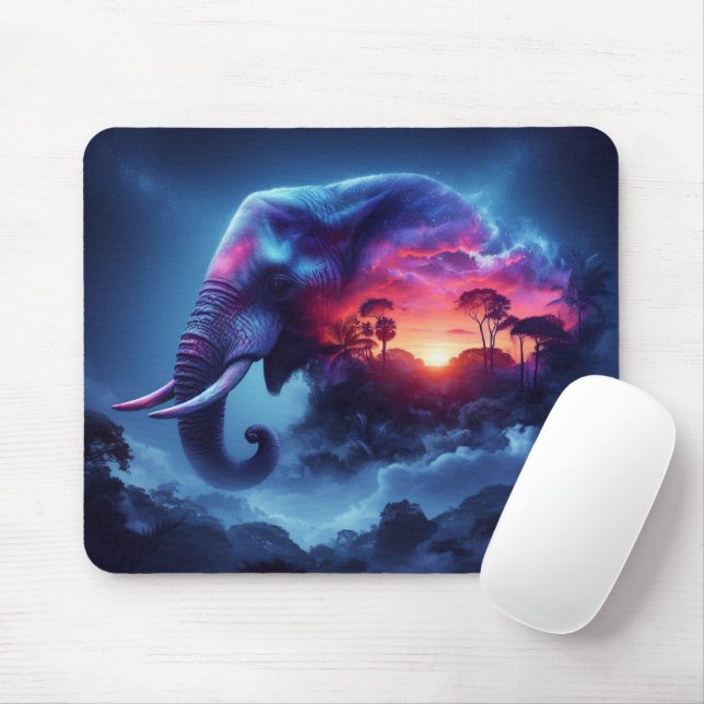 Elephant Silhouette Merged with Vibrant Sunset Mouse Pad (With Mouse)