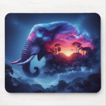 Elephant Silhouette Merged with Vibrant Sunset