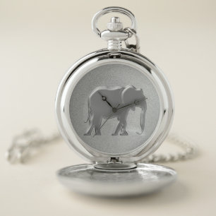 Elephant Silver Foil Elegant Silhouette Pocket Watch