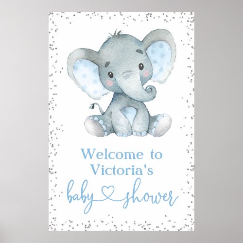 Elephant Silver Glitter Baby Shower Welcome Sign