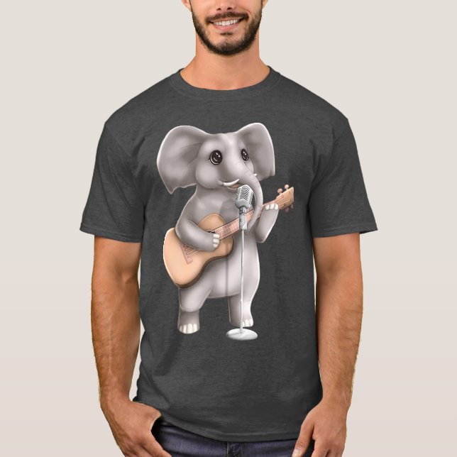 Elephant Singing Guitar Player Musician Cute T-Shirt (Front)
