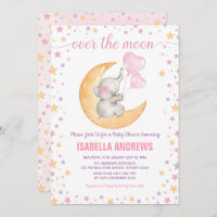 Elephant Siting on Moon Baby Shower / Twinkle Star Invitation
