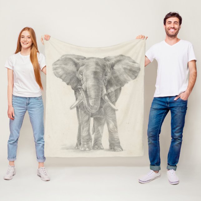 Elephant Sketch Fleece Blanket (In Situ)