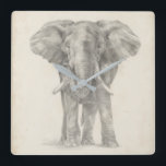 Elephant Sketch Square Wall Clock<br><div class="desc">This sketch features an African elephant | Ethan Harper. Image ID: 116578Z</div>