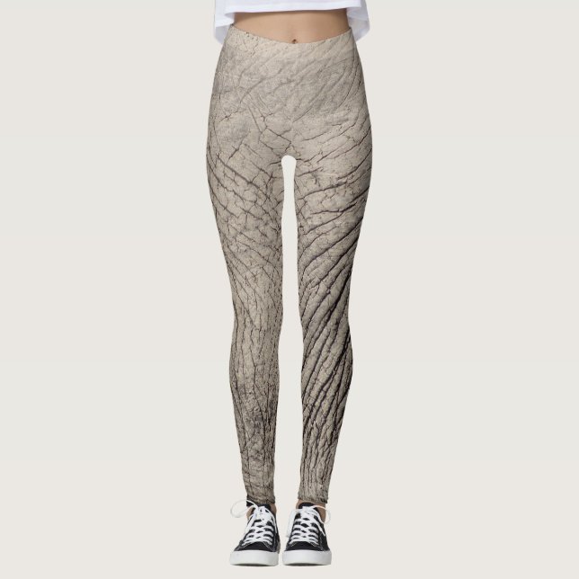 Elephant Skin Print Grey Leggings & Yoga Pants (Front)