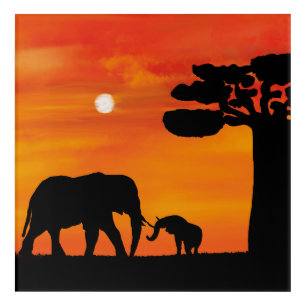 elephant, ,sky ,animals ,sunrise ,nature ,africa , acrylic print