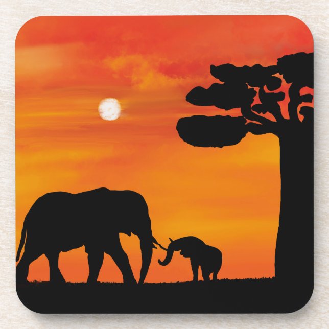 elephant, ,sky ,animals ,sunrise ,nature ,africa , beverage coaster (Front)