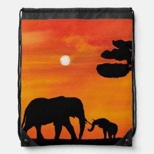 elephant, ,sky ,animals ,sunrise ,nature ,africa , drawstring bag