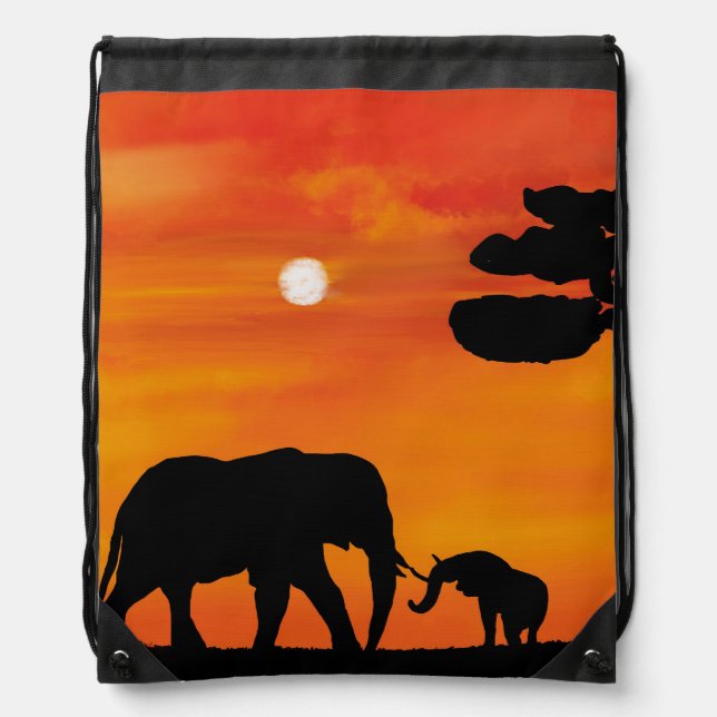 elephant, ,sky ,animals ,sunrise ,nature ,africa , drawstring bag (Front)