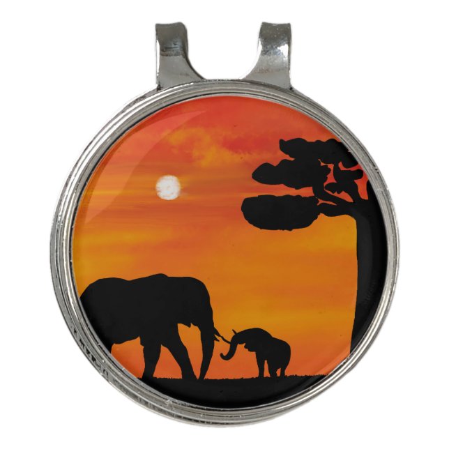   elephant, ,sky ,animals ,sunrise ,nature ,africa golf hat clip (Front)