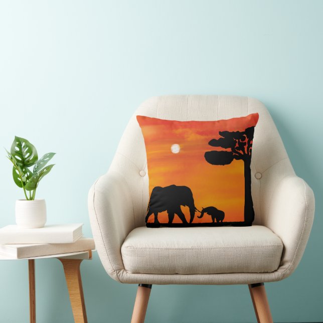 elephant, ,sky ,animals ,sunrise ,nature ,africa  throw pillow (Chair)