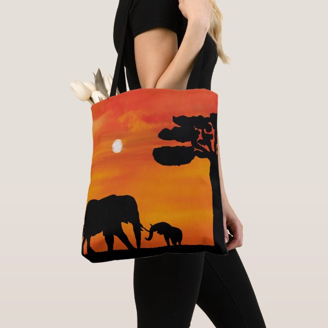 elephant, ,sky ,animals ,sunrise ,nature ,africa , tote bag (Close Up)