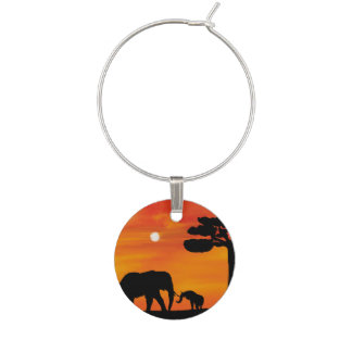 elephant, ,sky ,animals ,sunrise ,nature ,africa , wine charm
