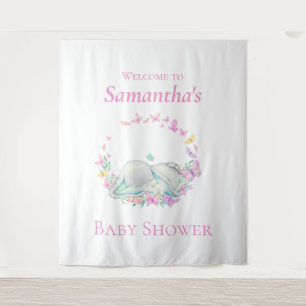 Elephant Sleeping Butterflies Baby Shower Backdrop