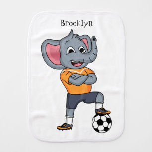Elephant soccer player cartoon illustration baby burp cloth