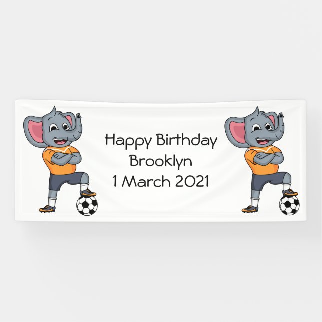 Elephant soccer player cartoon illustration banner (Horizontal)