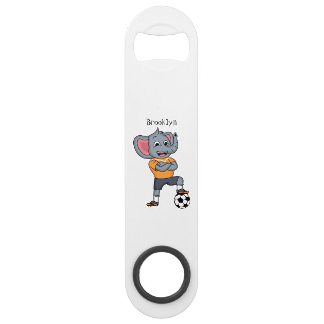 Elephant soccer player cartoon illustration  bar key (Front)