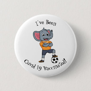 Elephant soccer player cartoon illustration button