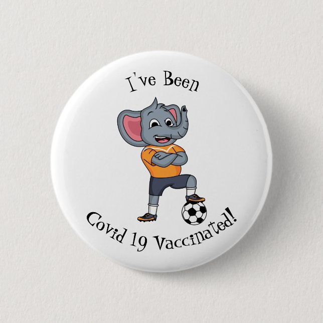 Elephant soccer player cartoon illustration button (Front)
