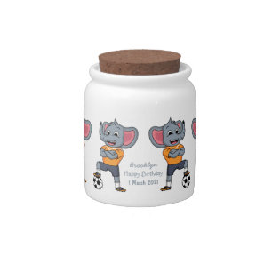 Elephant soccer player cartoon illustration candy jar