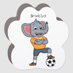 Elephant soccer player cartoon illustration car magnet
