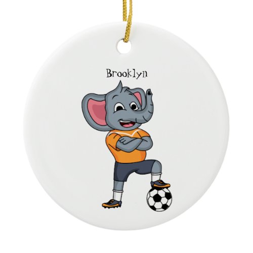 Elephant soccer player cartoon illustration ceramic ornament