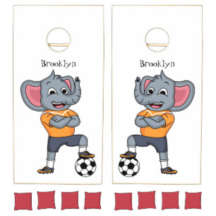Elephant soccer player cartoon illustration cornhole set
