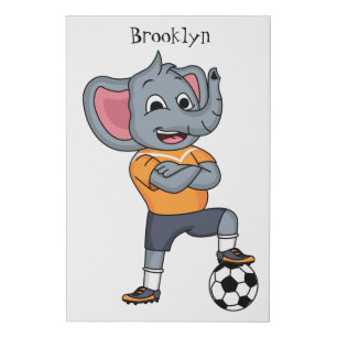 Elephant soccer player cartoon illustration faux canvas print