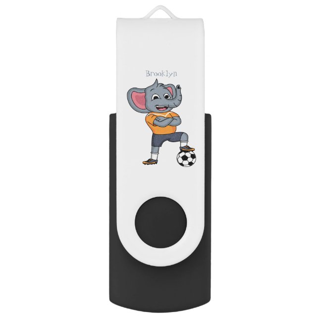 Elephant soccer player cartoon illustration flash drive (Front Vertical)