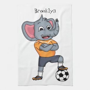 Elephant soccer player cartoon illustration kitchen towel