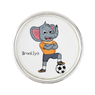 Elephant soccer player cartoon illustration lapel pin