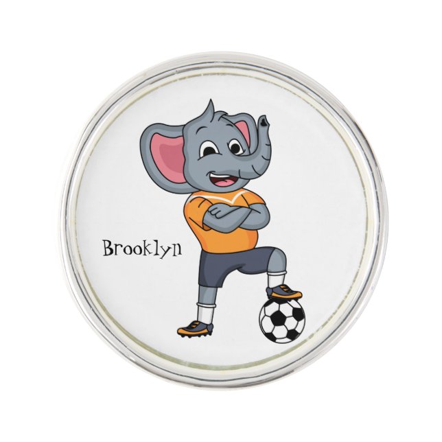 Elephant soccer player cartoon illustration lapel pin (Front)