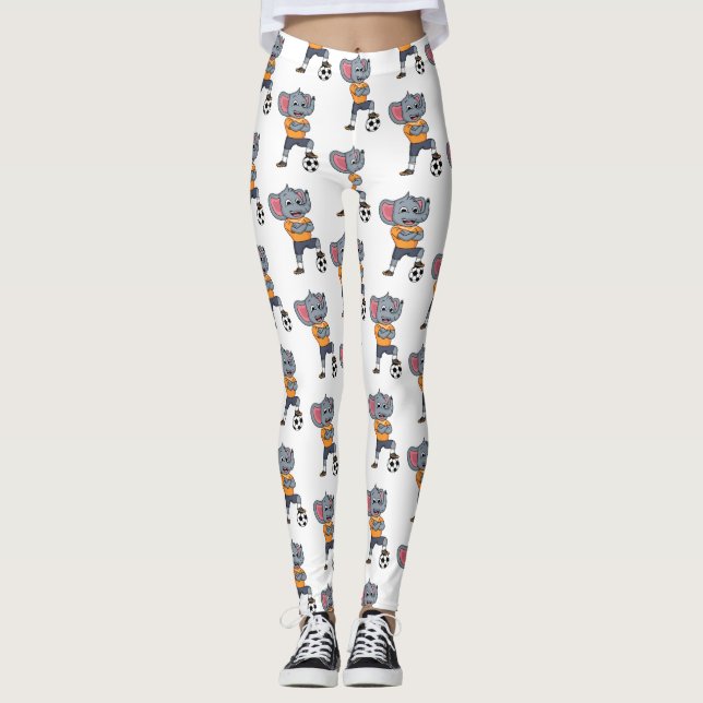 Elephant soccer player cartoon illustration leggings (Front)